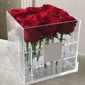 disegno su ordinazione scatola di imballaggio delle rose acriliche del bouquet di fiori 