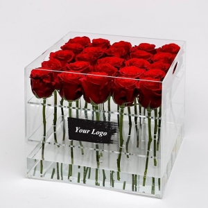 scatola regalo di fiori acrilica quadrata fatta a mano con il nastro 
