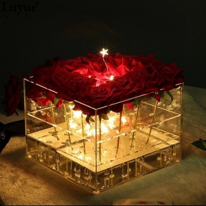 scatola di fiori acrilico quadrato chiaro scatola di rose luruxy di nozze