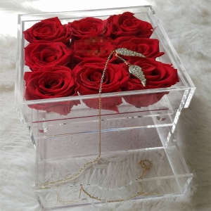 La fabbrica cinese offre una scatola di rose in plexiglass trasparente a 9 fori con un cassetto 