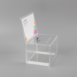 Urna acrilica trasparente con segno Organizzatore di donazione in plexiglass con serratura 