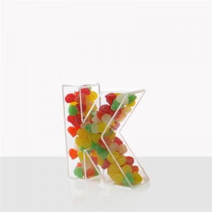 scatola di caramelle acrilico trasparente a forma di lettera 