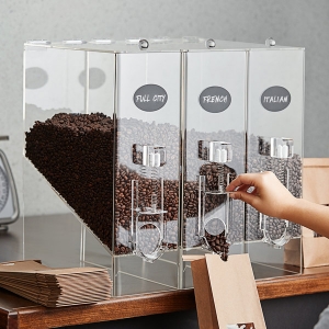 produce un distributore di chicchi di caffè in acrilico con 3 scomparti 