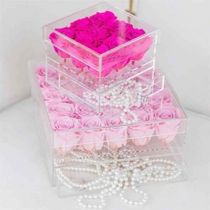 Personalizzato 9 fori in acrilico trasparente rosa fiore di dialogo con un cassetto 