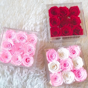 all'ingrosso di fabbrica 9 / 16 / 25 scatola regalo rosa fiori acrilici fori con cassetto 
