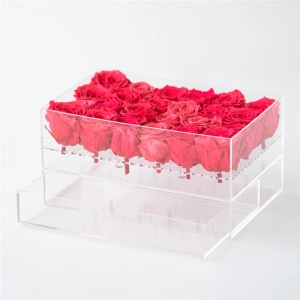 fioriera rettangolare in acrilico trasparente per 24 rose con cassetto 