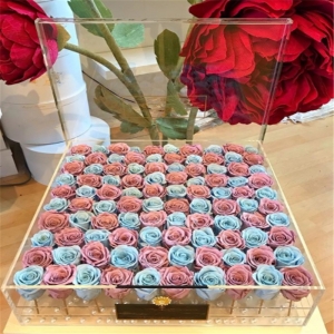grande scatola di fiori rosa acrilica da 100 fori per regalo 