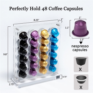 supporto per capsule di caffè in acrilico trasparente rimovibile su entrambi i lati
 