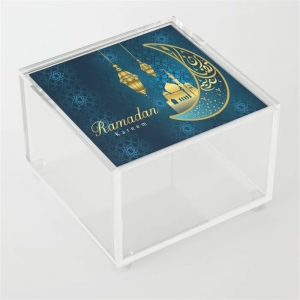 calligrafia blu arabo ramadan kareem scatole acriliche musulmane con coperchio
 