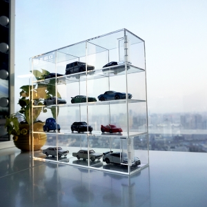 vetrina in acrilico trasparente per modellini di auto da corsa giocattolo in scala 1:24
 