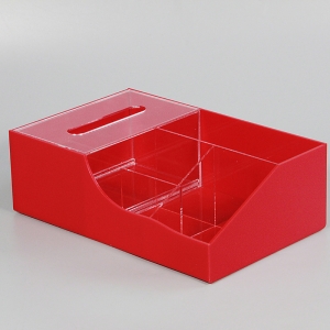 Custodia per organizer per trucco in plexiglass rosso personalizzata 