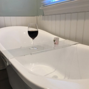 vassoio da bagno in acrilico personalizzato lucite vassoio da appoggio per bicchiere da vino in plastica da bagno 