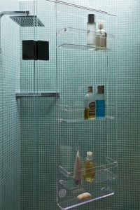 mensola caddy per doccia per bagno sospesa moderna in acrilico trasparente personalizzata 