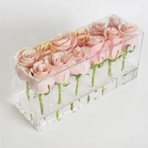 scatola di imballaggio rosa fiore acrilico di lusso impermeabile all'ingrosso 12 rose 
