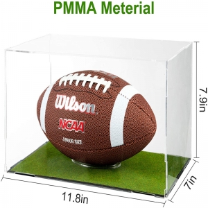 Scatola portaoggetti da calcio trasparente con tribuna da calcio in erba artificiale Vetrina da calcio con supporto per palla 