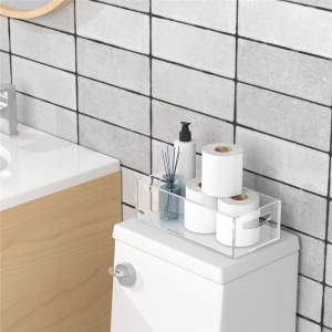 Vassoio da bagno in acrilico trasparente personalizzato impermeabile in plexiglass con maniglie 
