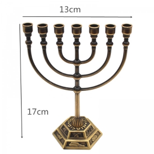 Portacandele in metallo dorato Judaica Menorah 7 rami 