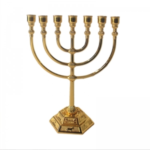 Portacandele in metallo dorato Judaica Menorah 7 rami 