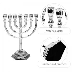 Portacandele ebraici in metallo argentato Judaica Menorah 