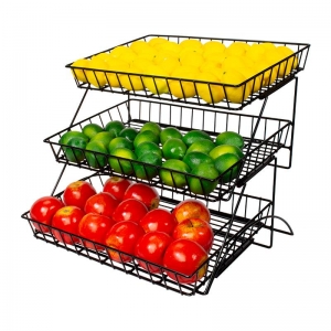 Supporto per cesto di frutta in rete metallica personalizzato a 3 livelli nero 