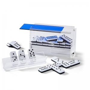 Set di giochi Domino acrilici fai -da -te blu con rack 