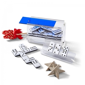 Set di giochi Domino acrilici fai -da -te blu con rack 