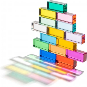Blocchi di strisce acriliche cristalline arcobaleno blocchi di gemme impilanti rettangolo 