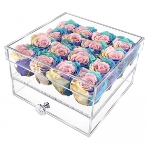Scatola quadrata in acrilico con 16 fori e un cassetto per rose 
