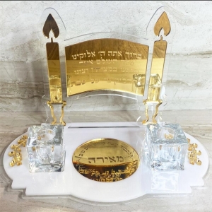 Vassoio portacandele ebraico in lucite per l'accensione delle candele del sabato 