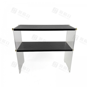 Mensola portaoggetti da scrivania a 3 livelli in bambù e acrilico scanalato 