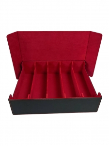 Scatola porta carte TCG in similpelle a 5 scomparti con rivestimento interno rosso