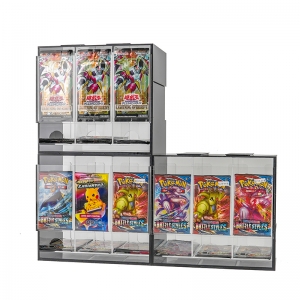 Dispenser per booster pack in acrilico nero impilabile a 3 slot 