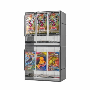 Dispenser per booster pack in acrilico nero impilabile a 3 slot 