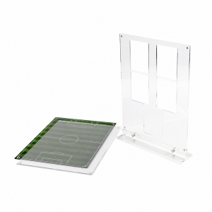 Cornice espositiva magnetica in acrilico per carte sportive con sfondo da campo da calcio 