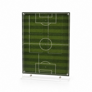 Cornice espositiva magnetica in acrilico per carte sportive con sfondo da campo da calcio 